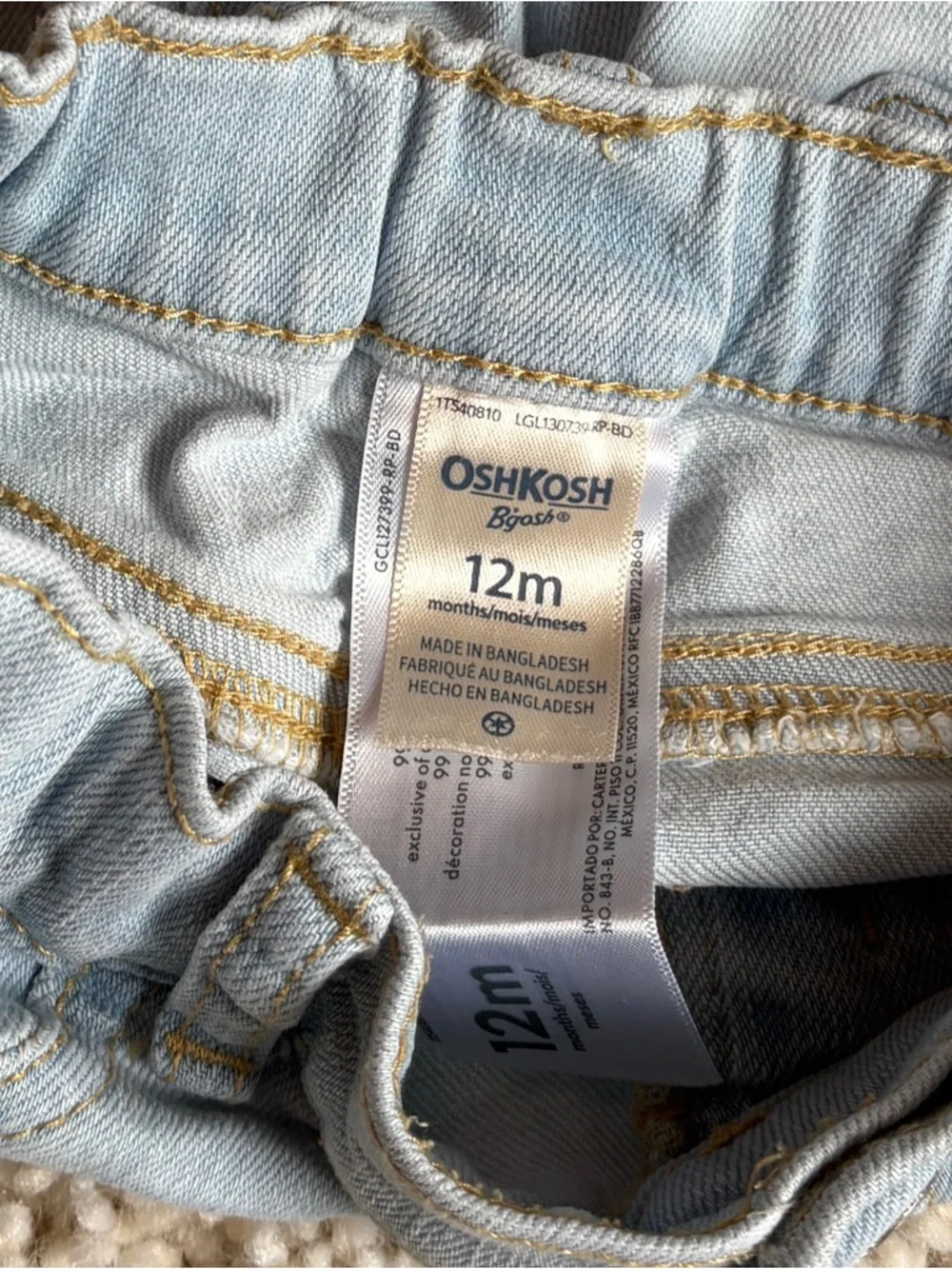OshKosh B'gosh Toddler Girls Heart Pocket Wide Leg Jeans 12M Light Wash Denim